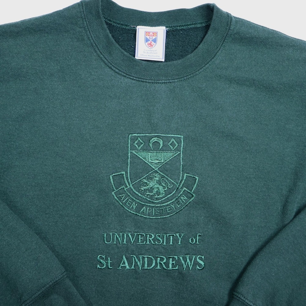 University of St Andrews Sweatshirt Green Embroidered Crest Mens Medium L XL